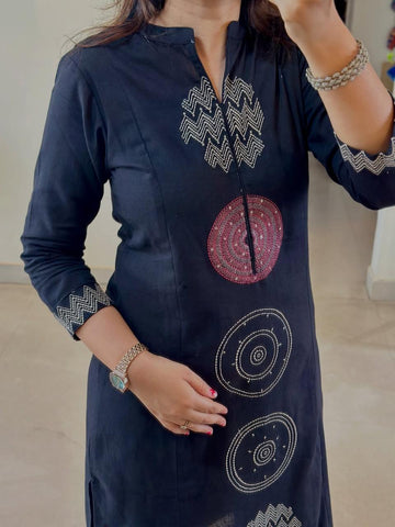 Blue Color Cotton Embroidered Suit Set