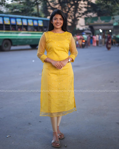 Sunshine Yellow Embroidered Organza Kurta Set with Dupatta